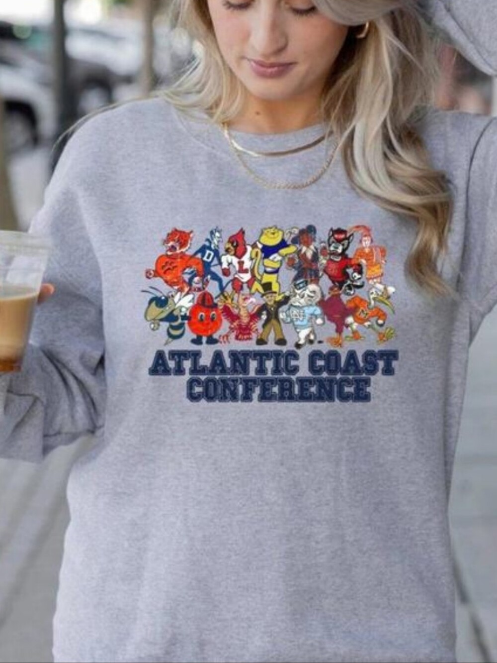 ACC Mascots Atlantic Coast Conference NCAA Sport Grey Crewneck Sweatshirt, Large